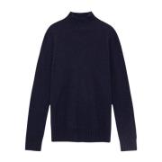 Navy Blue Gebreide Mock Neck Sweater Nn07 , Blue , Heren