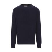 Navy Blauw Katoenen Ribgebreide Trui Brunello Cucinelli , Blue , Heren