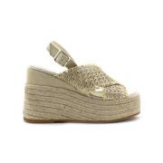 Platinum Raffia Sleehak Sandalen Espadrilles , Beige , Dames