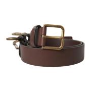 Gouden Gesp Leren Riem Stijlvol Dolce & Gabbana , Brown , Heren