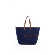 Denim Logo Tote Tas met Faux Leren Afwerking Stella McCartney , Blue ,...