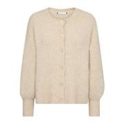 Vrouwelijke Rib Cardigan met Pofmouwen Co'Couture , Beige , Dames