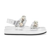 Kristal Versierde Metalen Sportsandalen Tory Burch , Gray , Dames