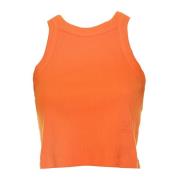 Racerback Rib Tank Top Closed , Orange , Dames