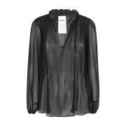 Fladderende Top met Pofmouwen Aspesi , Black , Dames