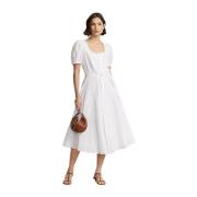 Witte Linnen Midi Jurk Ralph Lauren , White , Dames