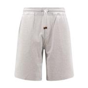 Leren Afwerking Katoenen Bermuda Shorts Brunello Cucinelli , Gray , He...