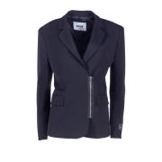 Zwarte Rits-Wollen Blazer Msgm , Black , Dames