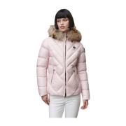 Geometrische Gewatteerde Hoodie Jas Blauer , Pink , Dames