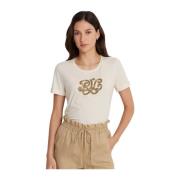 Roomwit T-shirt met logo Ralph Lauren , Beige , Dames