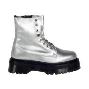 Metallic Leren Plateau Laarzen Dr. Martens , Gray , Dames