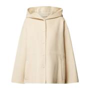 Beige Hooded Kort Jas in Zuivere Wol Max Mara Weekend , Beige , Dames