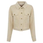 Ivoor wollen jas met klassieke kraag Twinset , Beige , Dames