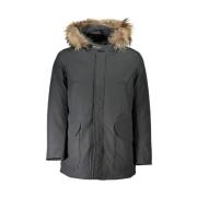 Grijze katoenen parka met capuchon en afneembare bont Woolrich , Gray ...