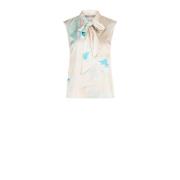 Bloemen Satijnen Strikblouse Mouwloos Rinascimento , Blue , Dames