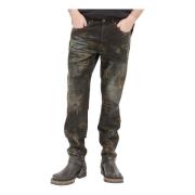 Coated Jacquard Denim Distressed Jeans Diesel , Black , Heren