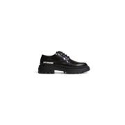 Zwarte leren Oxford schoenen met rubberen zool Moschino , Black , Dame...