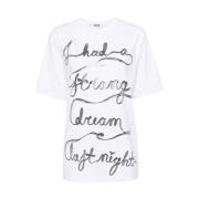 Katoenen T-shirt met Voor- en Achterprint Msgm , White , Dames