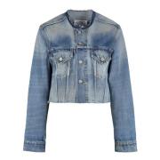 Frayed Hem Denim Jacket Maison Margiela , Blue , Dames