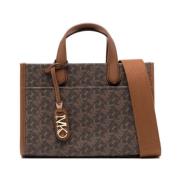 Monogram Patroon Leren Schoudertas Michael Kors , Brown , Dames