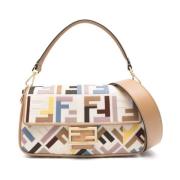 Beige Foldover Tas met Afneembare Band Fendi , Multicolor , Dames