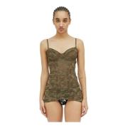 Camouflage Kant Korset Slip Top Diesel , Brown , Dames