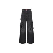 Cargo denim broek met coole wijde pijpen Aniye By , Black , Dames