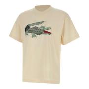 Abstract Logo Katoenen T-shirt Ivoor Lacoste , White , Heren