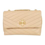 Bruine Schoudertas met Gouden Logo Tory Burch , Beige , Dames