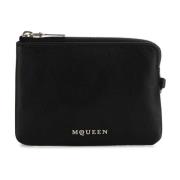 Zwarte leren Sling kaarthouder Alexander McQueen , Black , Dames