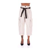 Cargo Oversize Broek met Hoge Taille Pinko , White , Dames