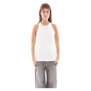 Ribgebreide tanktop met Distinct Logo Pinko , White , Dames