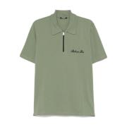 Khaki Zip Polo Korte Mouw Shirt Balmain , Green , Heren