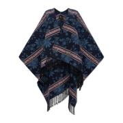 Wollen poncho met bloemmotief Etro , Blue , Dames