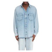 Denim Piano Shirt in L0833 Haikure , Blue , Heren