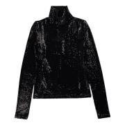 Glitter Turtle Neck Top in Zwart Essentiel Antwerp , Black , Dames