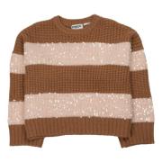 Chunky Sequin Pullover in Bruin/Ecru Essentiel Antwerp , Beige , Dames