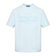 T-shirt met bedrukt logo Versace , Blue , Heren