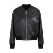 Zwarte Leren Bomberjack Jil Sander , Black , Dames