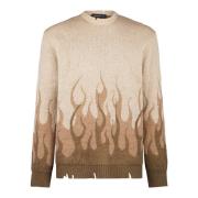 Flames Jacquard Trui in Beige Vision OF Super , Beige , Heren