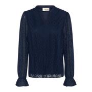 Elegante Kant Blouse Navy Blazer Cream , Blue , Dames