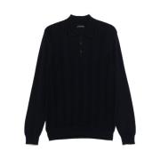 Navy Merino Wool Knit Polo Shirt Roberto Collina , Blue , Heren