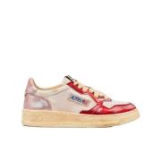 Vintage Leren Sneakers Wit/Rood/Roze Autry , Multicolor , Dames