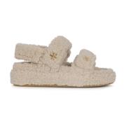 Shearling Sport Sandalen in Beige Tory Burch , Beige , Dames