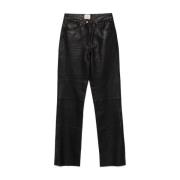 Zwarte leren broek met plooien Alysi , Black , Dames