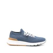 Marineblauwe Gebreide Sok-Stijl Sneakers Brunello Cucinelli , Blue , H...