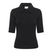 Zwarte Polo Top Korte Mouw Tee Gestuz , Black , Dames