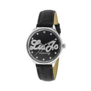 Zwarte leren horloge kwarts analoog Liu Jo , Black , Dames