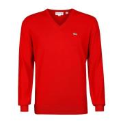 Rode V-hals Pullover Sweater Lacoste , Red , Heren