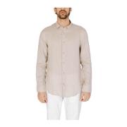 Beige Linnen Lange Mouw Shirt Armani Exchange , Beige , Heren